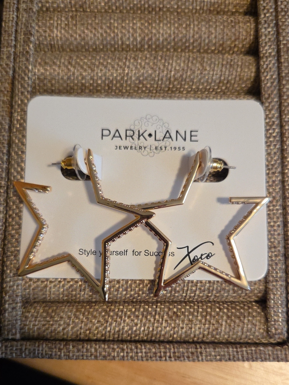 Park Lane Gold Star Outline Hoop Earrings with Crystal Accents - Spangled